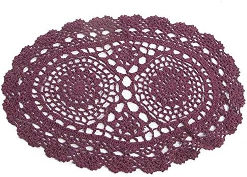 Factory Direct Craft Juego de 3 tapetes de encaje de ganchillo ovalados de algodón burdeos de 15 pulgadas