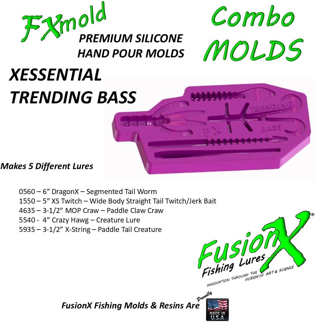 FusionX Fishing Trending Bass Silicone Open Pour Lure Making Mold