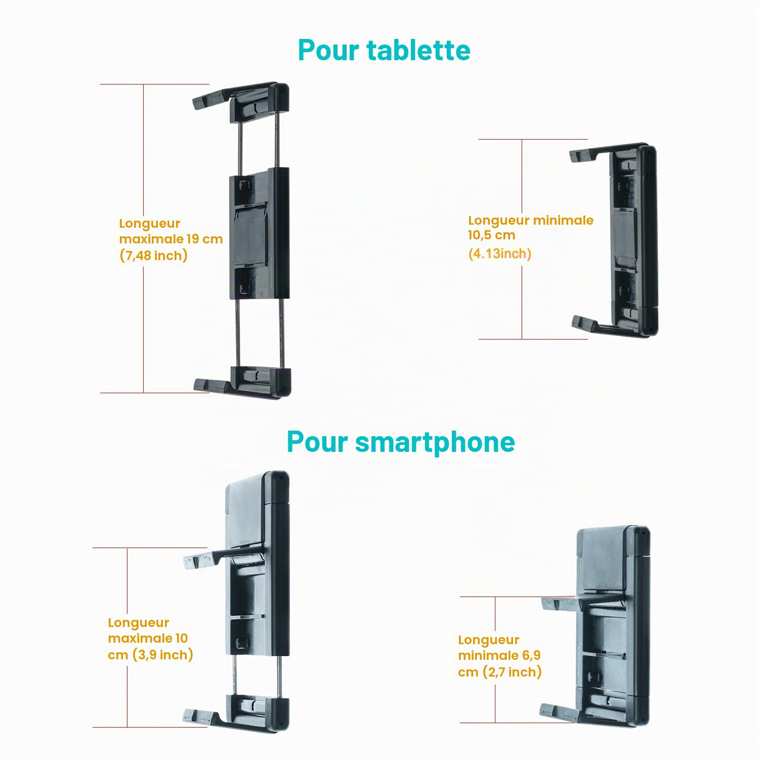 TFY Support de Voiture à Fixer sur l’appuie-tête pour téléphones et tablettes, Compatible avec écrans de 5 à 10,5 Pouces