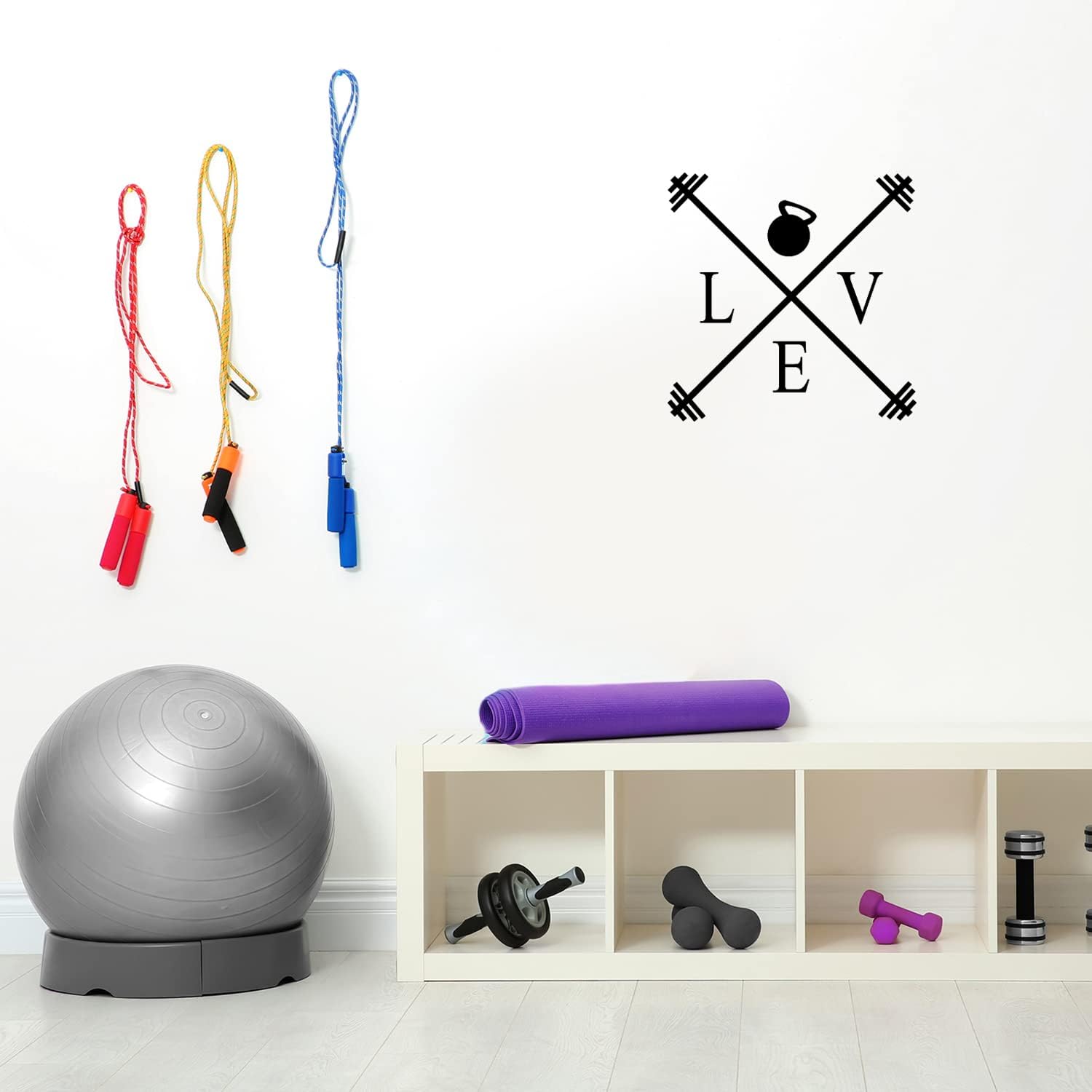 Calcomanía de vinilo para pared, gimnasio de amor, 20 x 20 pulgadas, calcomanía motivacional positiva y saludable para oficina, sala de