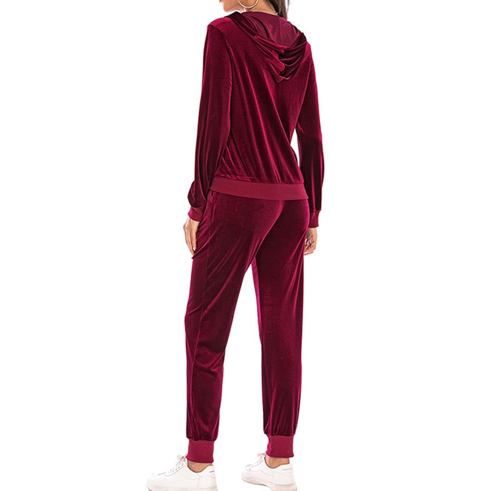Generisch Conjunto de ropa interior térmica para mujer con capucha sudadera manga larga blusa cremallera pantalones elásticos