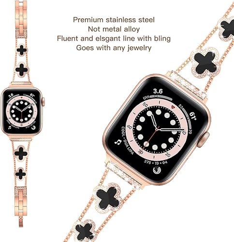 Miniatura 2 de Musk-MSKR La correa de metal con diamantes añade brillo a tu reloj. Compatible con Apple Watch Series 87654321SEUltra. El trébol es simple y