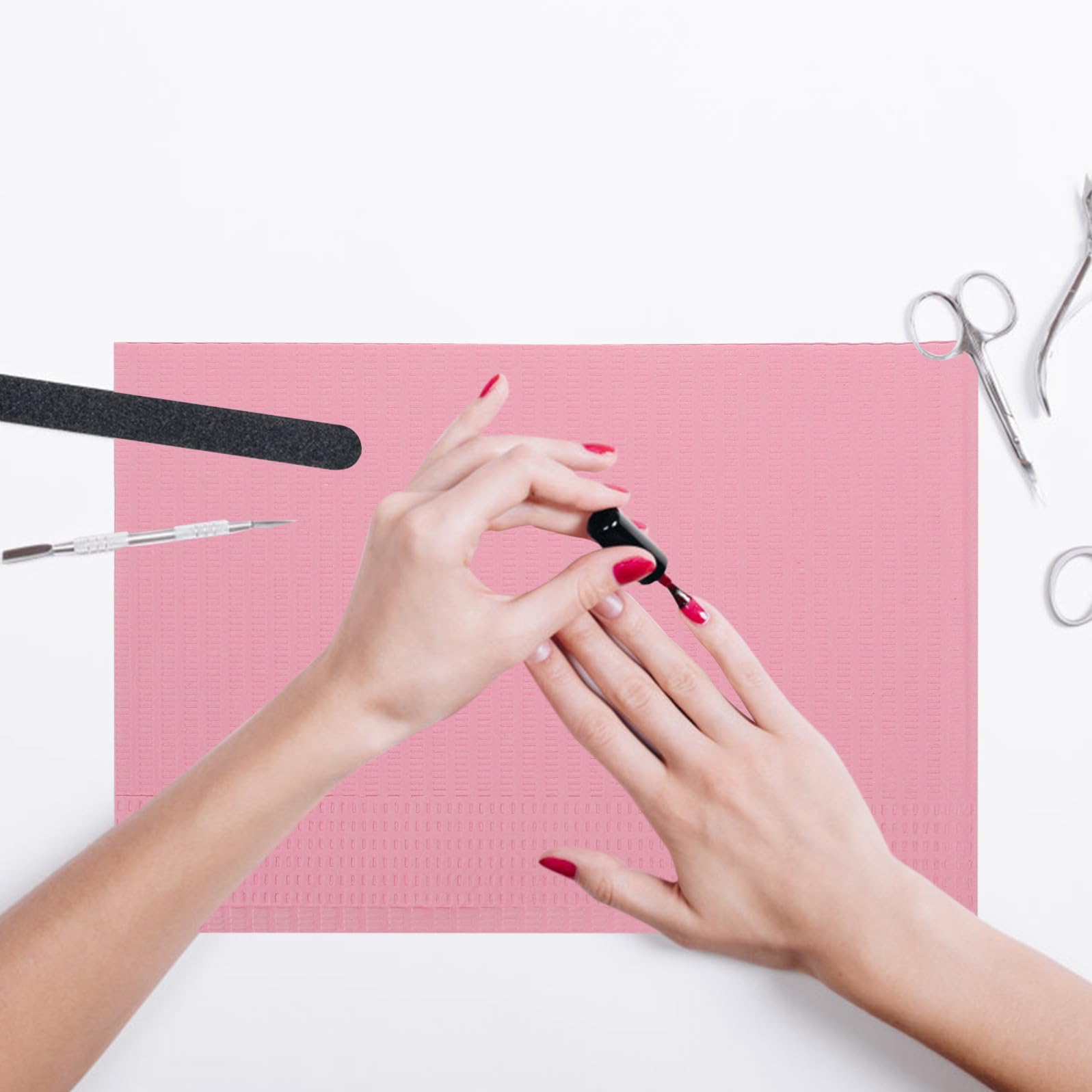GALPADA Tappetino per Unghie in Carta Usa e Getta 125 Pezzi, Protezione per Manicure a Casa, Materiale Carta Fibra Rosa, Mantiene Ordinato Tavolo da Lavoro