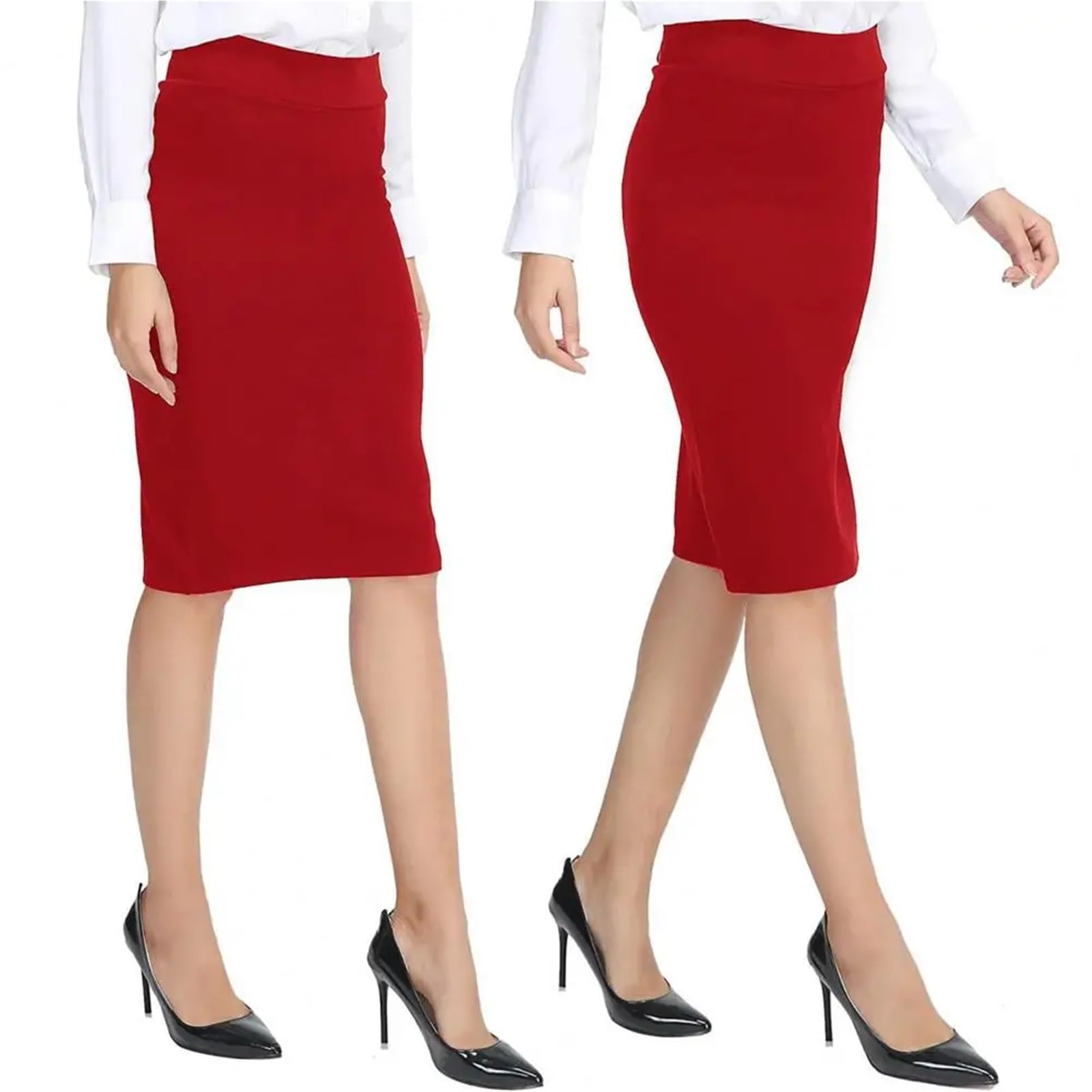 Gonne A Tubino Gonna a Tubino da Donna, da Hostess, da Lavoro, a Vita Alta, Attillata, Tinta Unita, Elastica, vestibilità Aderente, Lunghezza al Ginocchio, da Ufficio, da Donna(White,XL)