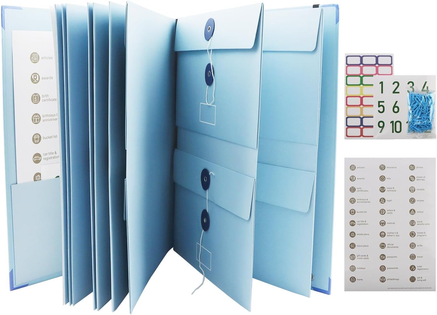 Important Document Organizer, 12.83 * 10.47 Inch Expanding File Folder, Document Organizer Binder for Important Papers/Passports/Birth Certificates/in Case I Go Missing Binder(Color:Blue)