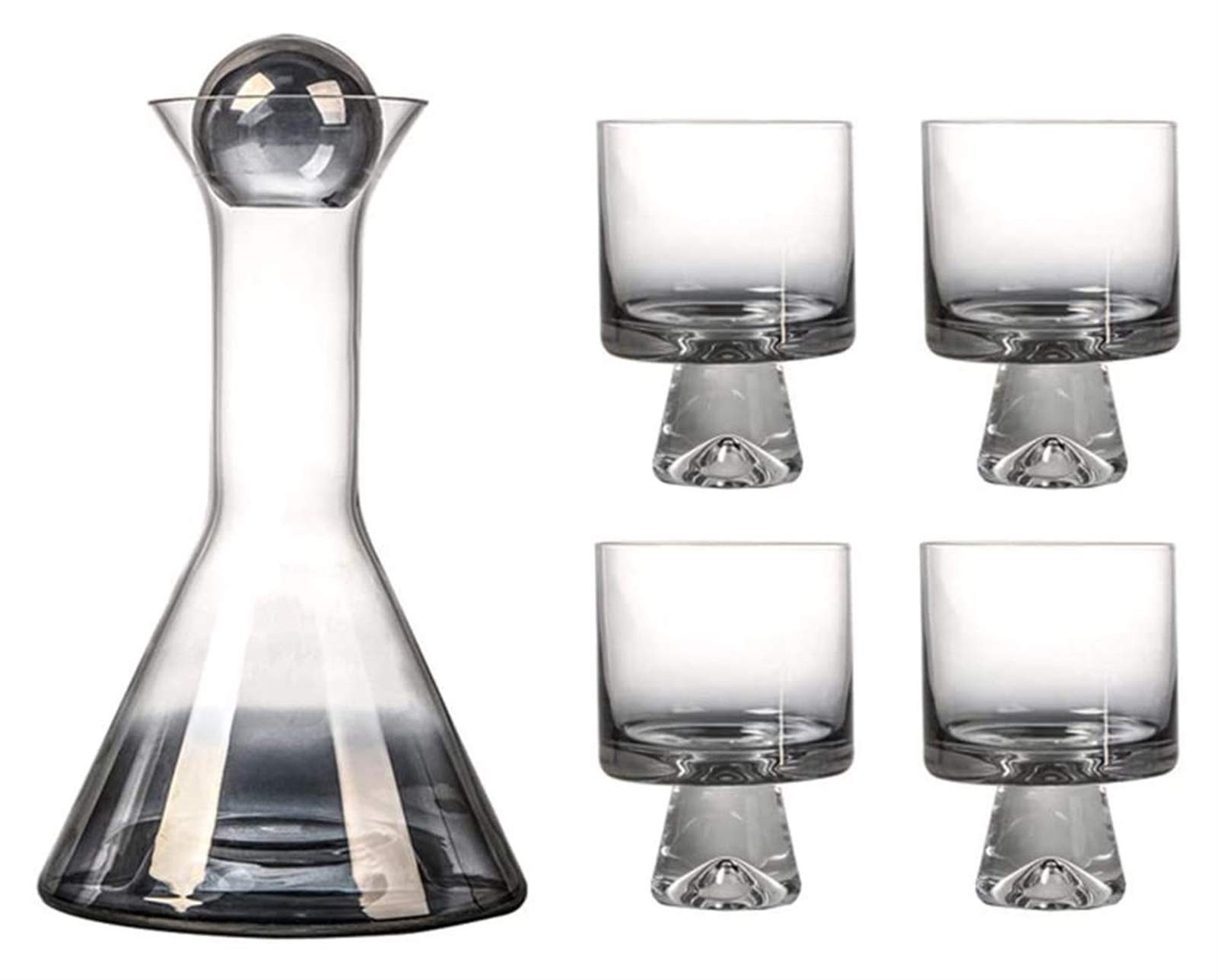 Set decanter per vino, tappo e 4 bicchieri creativi inclusi, caraffa per vino aerata in vetro scintillante affumicato, set decanter per whisky