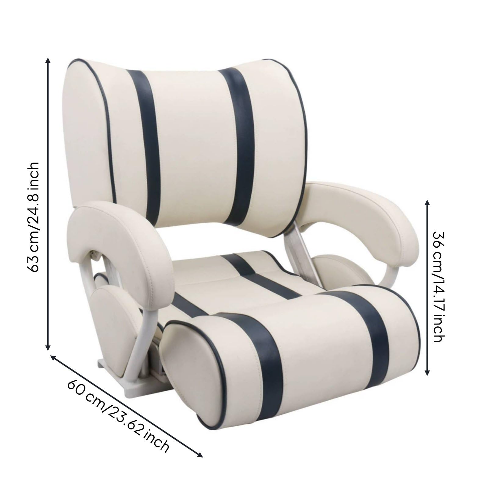 Gralara Marine Passenger Seat Sedia Barca Sedile Imbarcazione Poltrona Timoneria Convertibile con Schienale Regolabile in PU E Alluminio con Braccioli Adatta per Guida Crociera 60cmx63cmx36cm