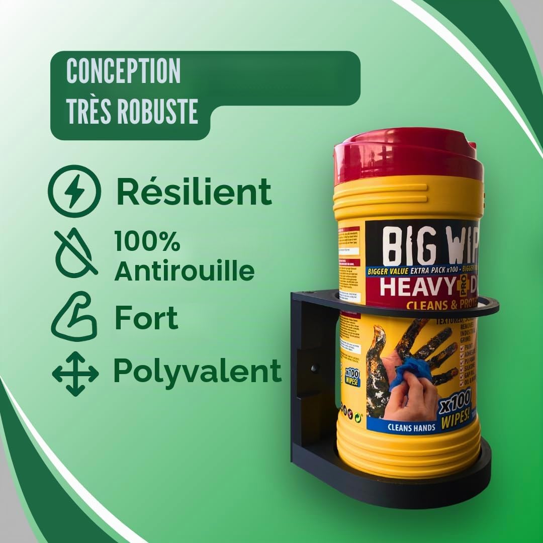 Support mural pour essuie-mains - Compatible avec la plupart des bacs à lingettes - 120 mm de diamètre - Impression 3D robuste - Antirouille, ultra robuste, facile à installer - Pour atelier