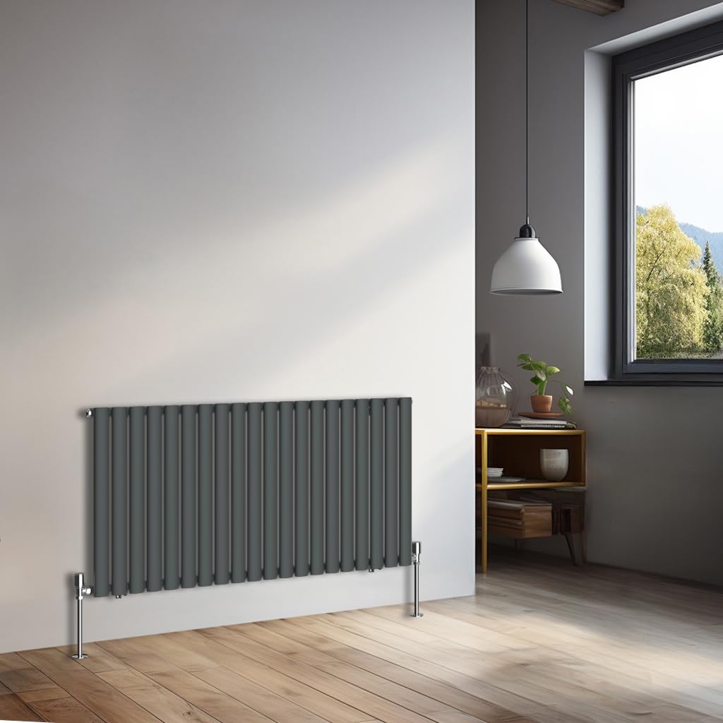 NRG 600x1180mm Horizontal Oval Single Panel Radiator Heater Column Radiator Central Heating Radiators Anthracite — image 1