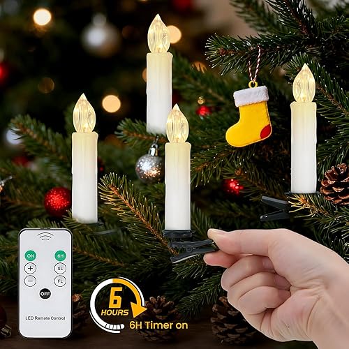 Miniatura 6 de 20 velas cónicas a pilas con control remoto, velas LED para ventana con temporizador de 6 horas, luz blanca cálida brillante parpadeante, velas