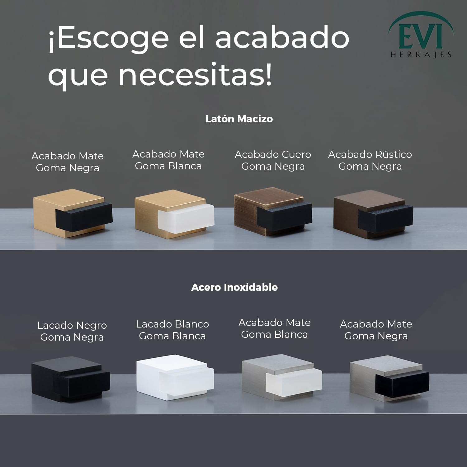 EVI Herrajes | Tope para Puerta de Suelo - Diseño Cuadrado | 20x14mm | Acero - Lacado Negro | Montaje Adhesivo| I-197/14
