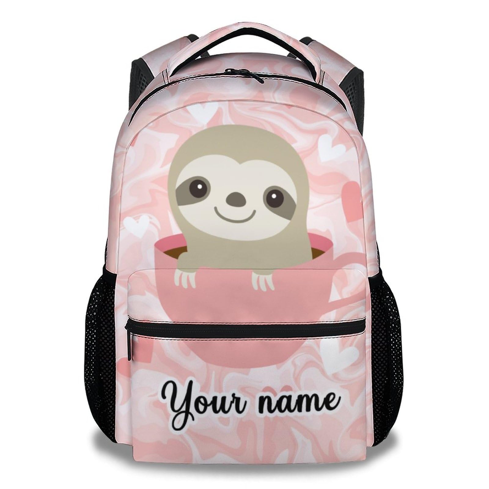 CUSPCOD Personalized Sloth Backpack for Girls Boys, 16 Inch Pink Backpacks for School, Cute, Adjustable Straps, Durable, Lightweight, Large Capacity