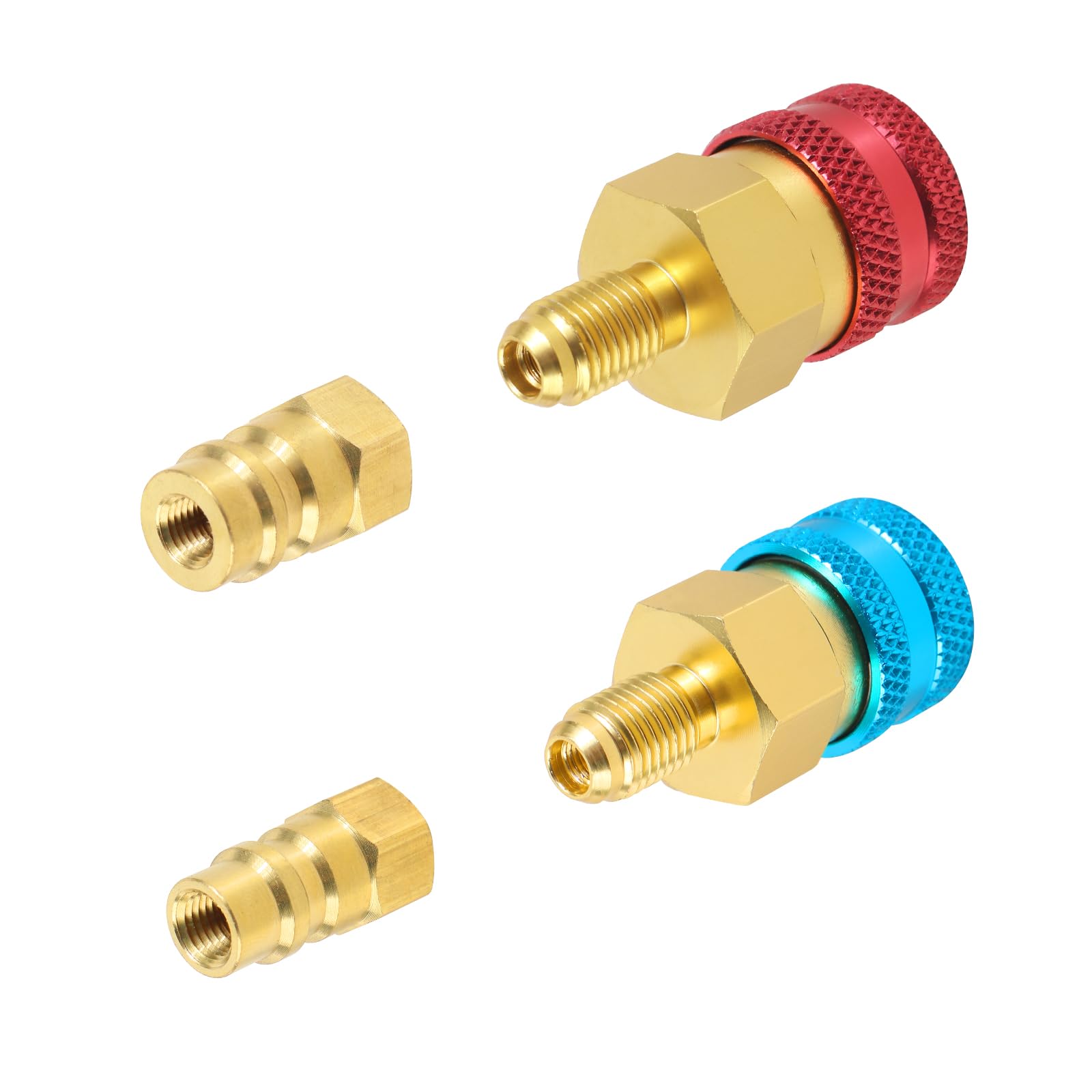 2 pezzi Adattatori R134a, set di innesto rapido, set di ricarica refrigerante, adattatore High-/Low-Side R134a su R1234yf per sistemi di climatizzazione auto, evacuazione e ricarica