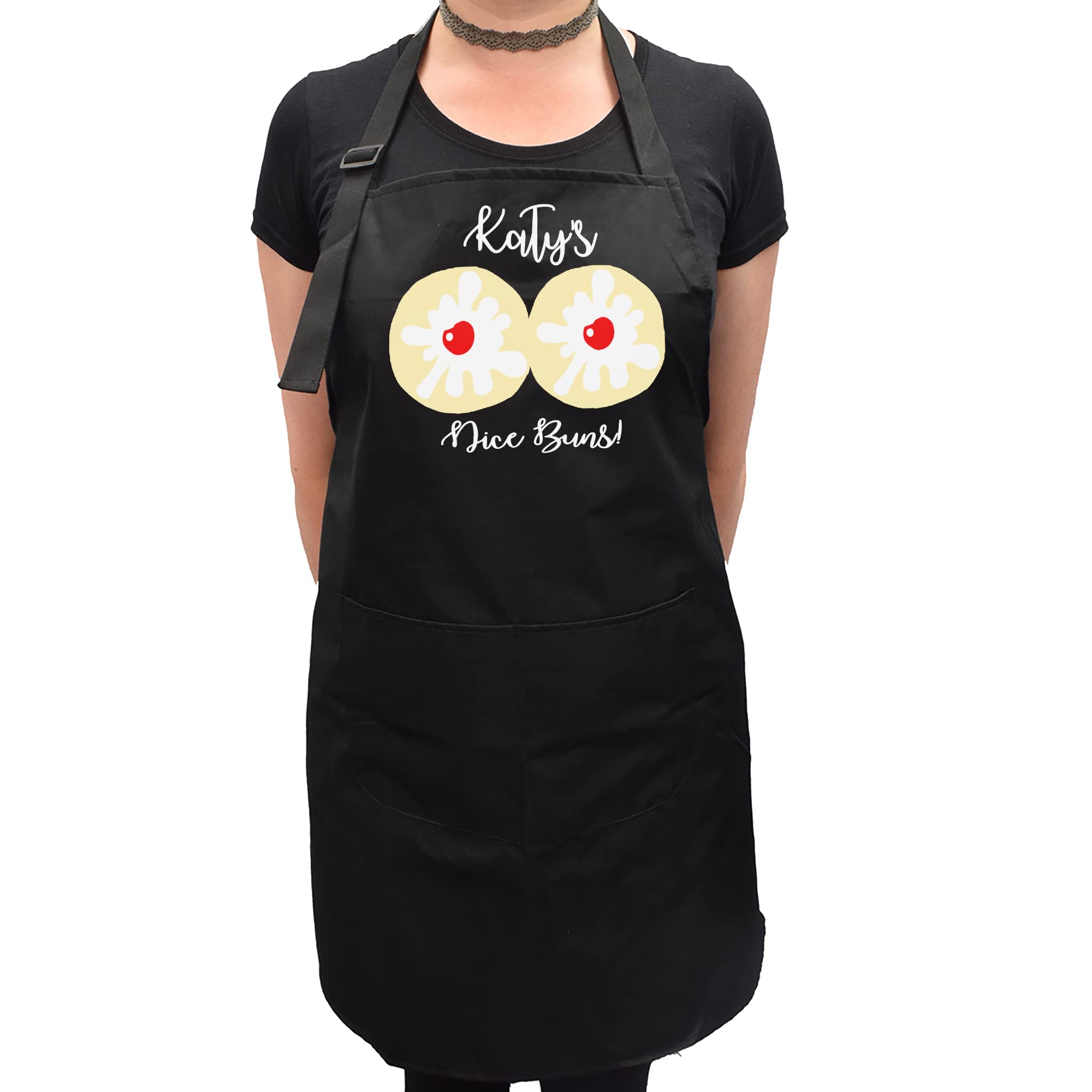 Personalised Nice Buns Kitchen Black Apron with First Name