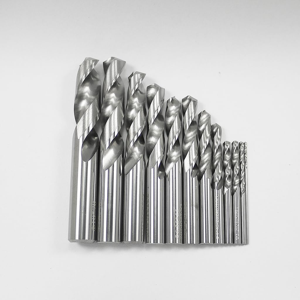 KLOT 12pcs Solid Carbide Stub Drill Bit Set (1mm-10mm) Industrial Grade High Precision 2-Flute Twist Straight Shank for Metal Working