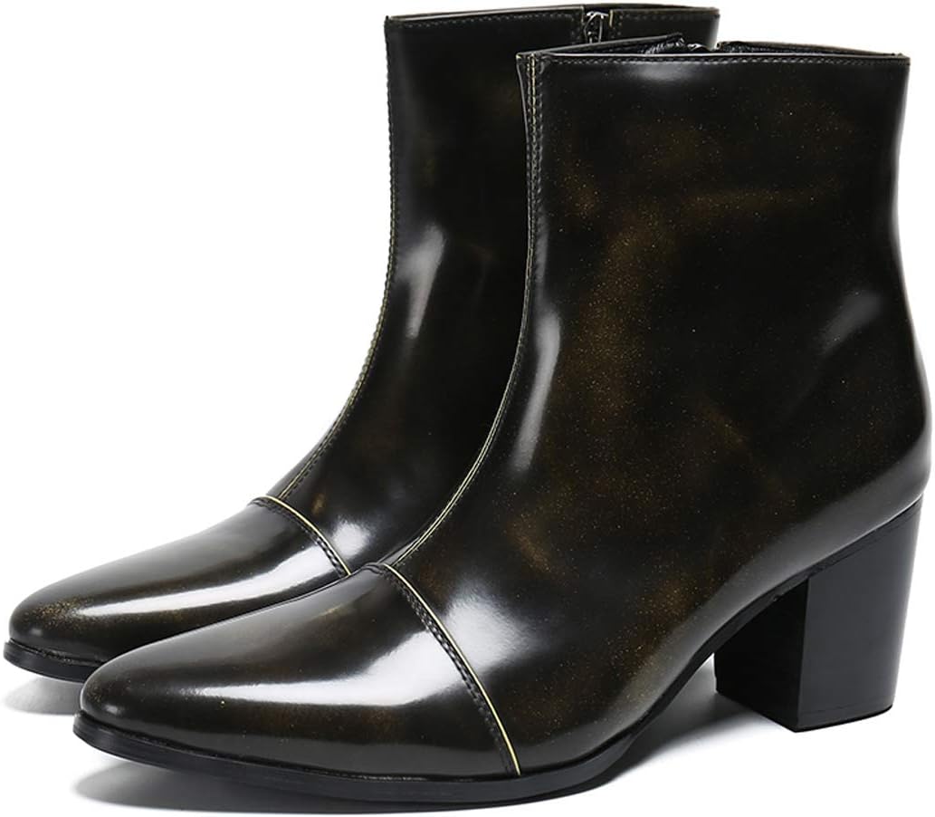 Santimon Mens Boots Casual Patent Leather Chelsea Dress Boots Zipper on Side Mid Calf Boots for Men