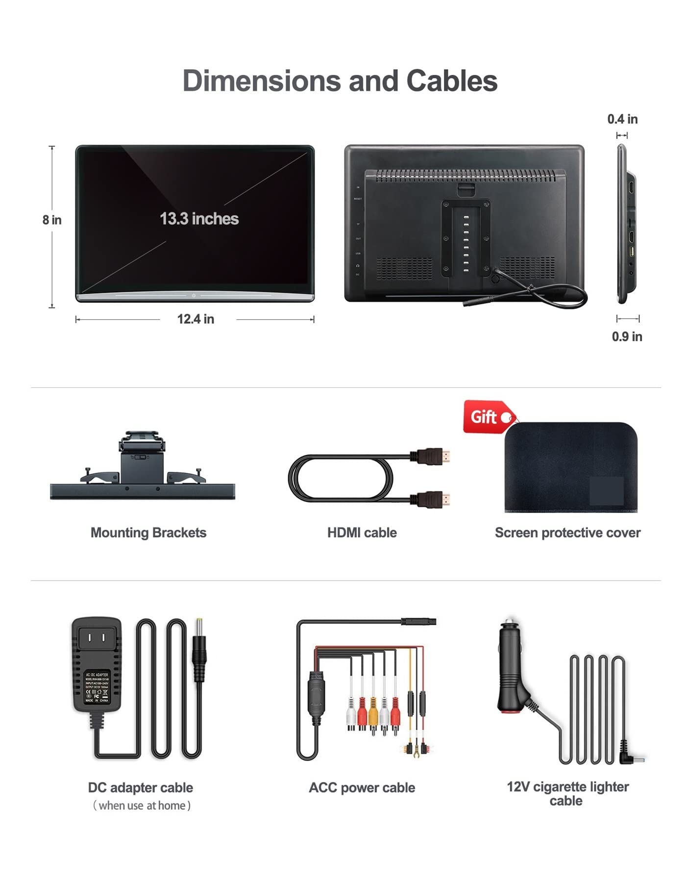 13,3 Pulgadas reposacabezas TV 4K Monitor de Coche Tableta multifunción Pantalla táctil WiFi/Bluetooth/USB/SD/HDMI Entrada FM Viajes Familiares por Carretera(2 Monitors 4G 64G)