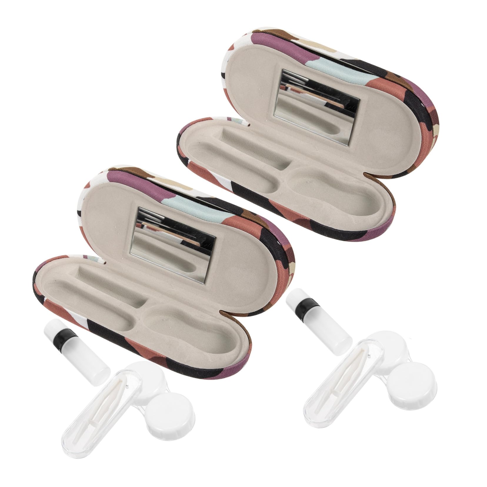 2 Set Astuccio Occhiali Duro Doppio con Specchio e Pinzette Organizer Viaggio Camouflage per Lenti Invisibili e Montature Custodia Protettiva Rigida per Uomo Donna