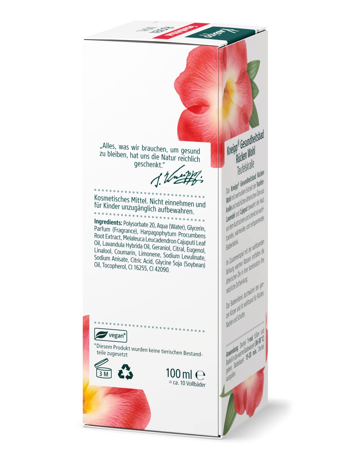 Kneipp Bain sanitaire pour le dos, huile de bain avec précieux extrait de griffe du diable et huiles essentielles naturelles de lavande et cajeput, pour le dos, le cou et les épaules, 100 ml
