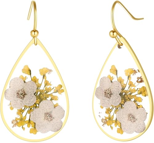 Vista 102 de Forget-Me-Not and Queen Anne's Lace Pressed Wildflower Earrings Pressed Flower Earrings Handmade Drop and Dangle Earrings Gift for Woman