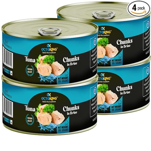 Octoking Tuna Chunks in Brine,Salt Water Added (185g X 4, 740)
