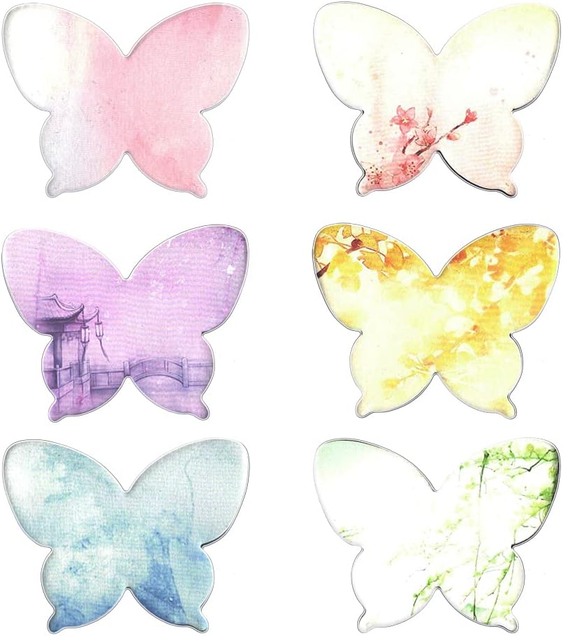 Fun Cute Shaped Sticky Notes Colored Butterfly Sticky Notes for Kids Women 6 Pack Small Sticky Notes Set