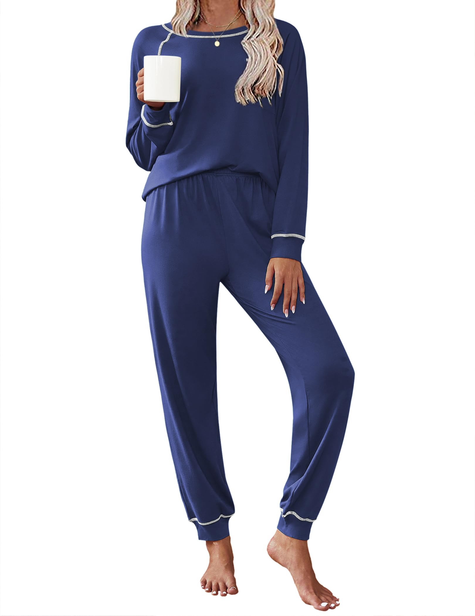 Ekouaer Pajamas Set for Women Soft Comfy Pjs Jogger Lounge Sets | Pullover Long Sleeve Sleepwear,Fall Jogger Loungewear,Gift for Mom,Wife,Friends