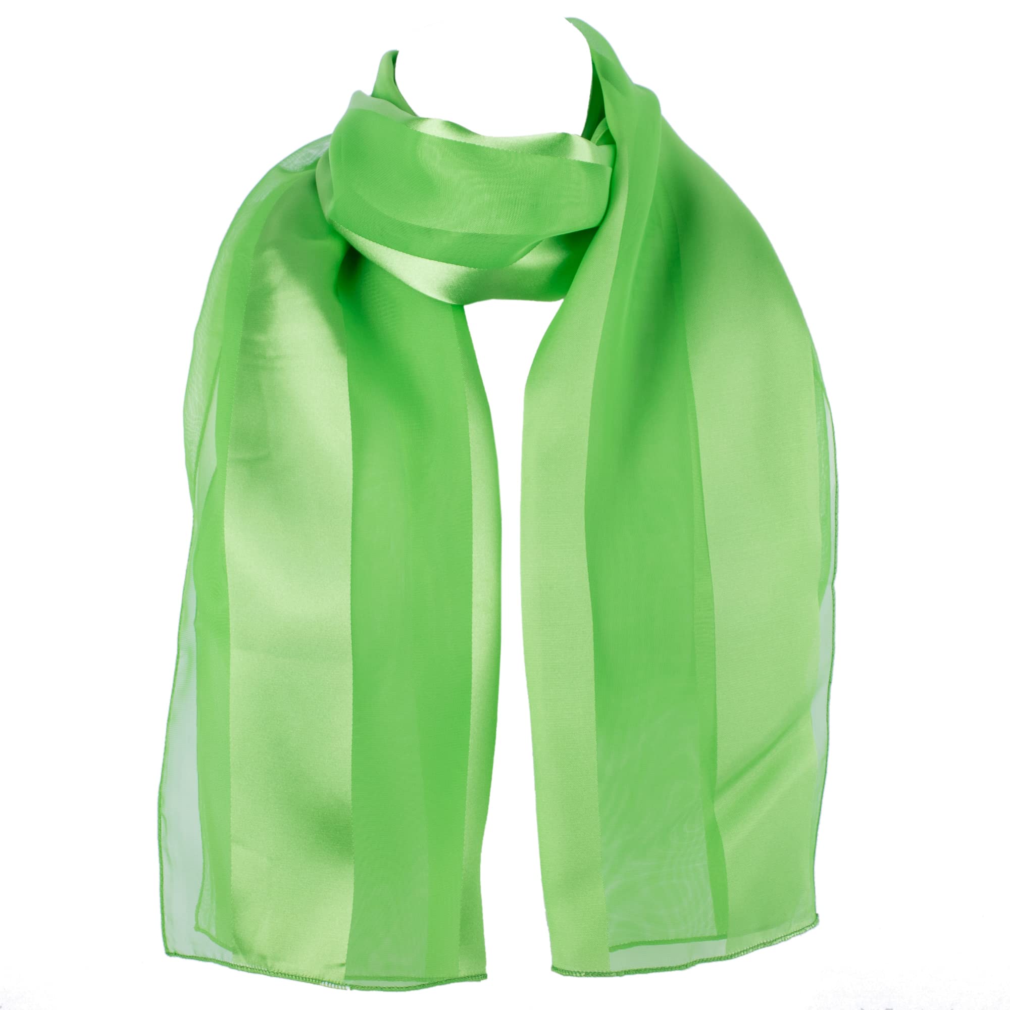 Hat To Socks Premium Chiffon Satin Scarf for Women - Korean Made Lightweight Sheer Fashion Wrap, Soft Elegant Shawl (Lime)