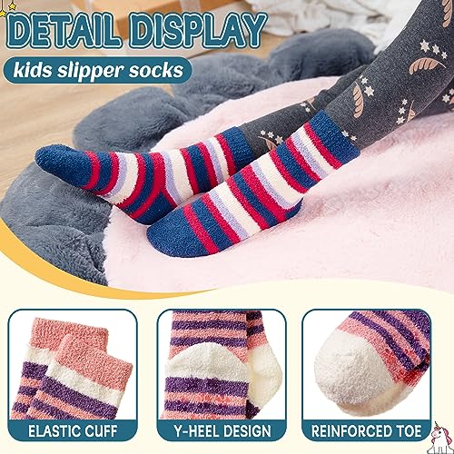 Image of Eyean Kids Fuzzy Socks Non Slip Soft Fluffy Slipper Grips Socks Warm Plush Cozy Cabin Boy Girls Crew Socks 6 Pairs