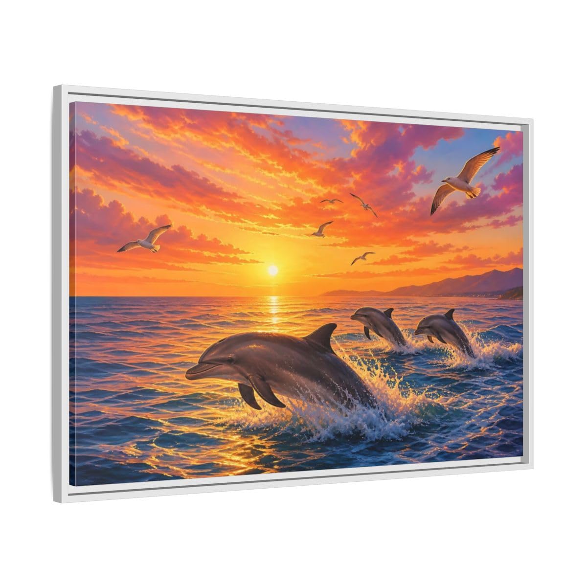 Tableau dauphins nature de qualité supérieure avec cadre 3 cm - 8