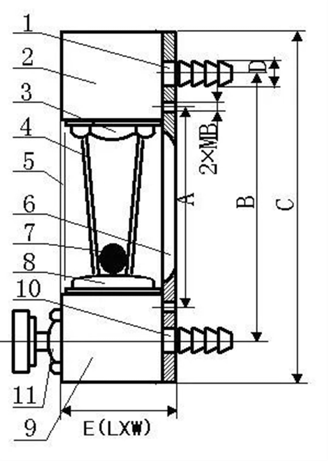 LZB -4F, rotámetro de vidrio, rotámetro totalmente de acero inoxidable con válvula de control for líquido y gas. Conector, puede ajustar el flujo.(2.5-25LPH for liquid)