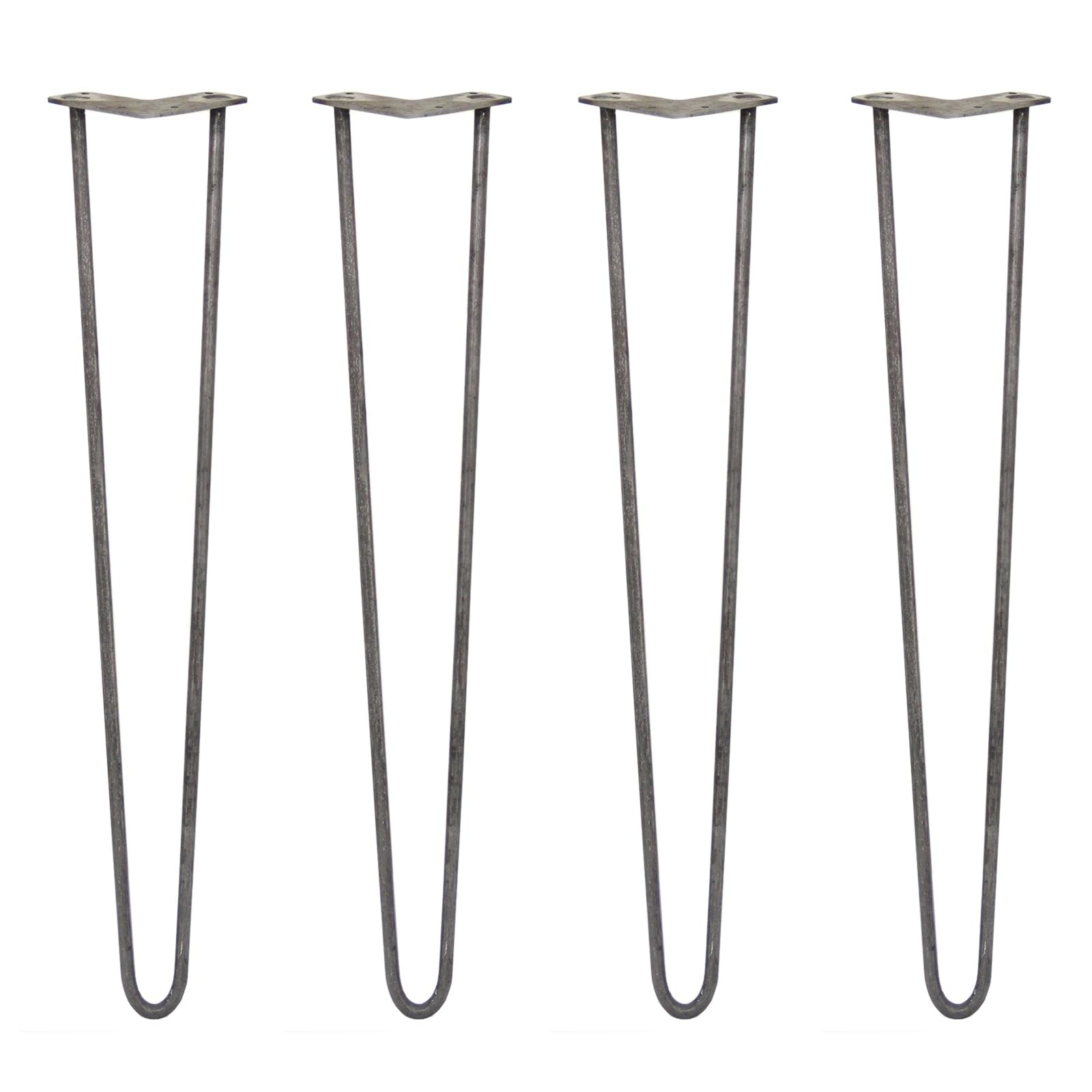 Monster Shop 4 x Hairpin Legs/Hair Pin Legs Set SkiSki Legs Furniture Desk Bench Chair Table 28" 2 Prong 12mm Raw Steel & Protector Feet…