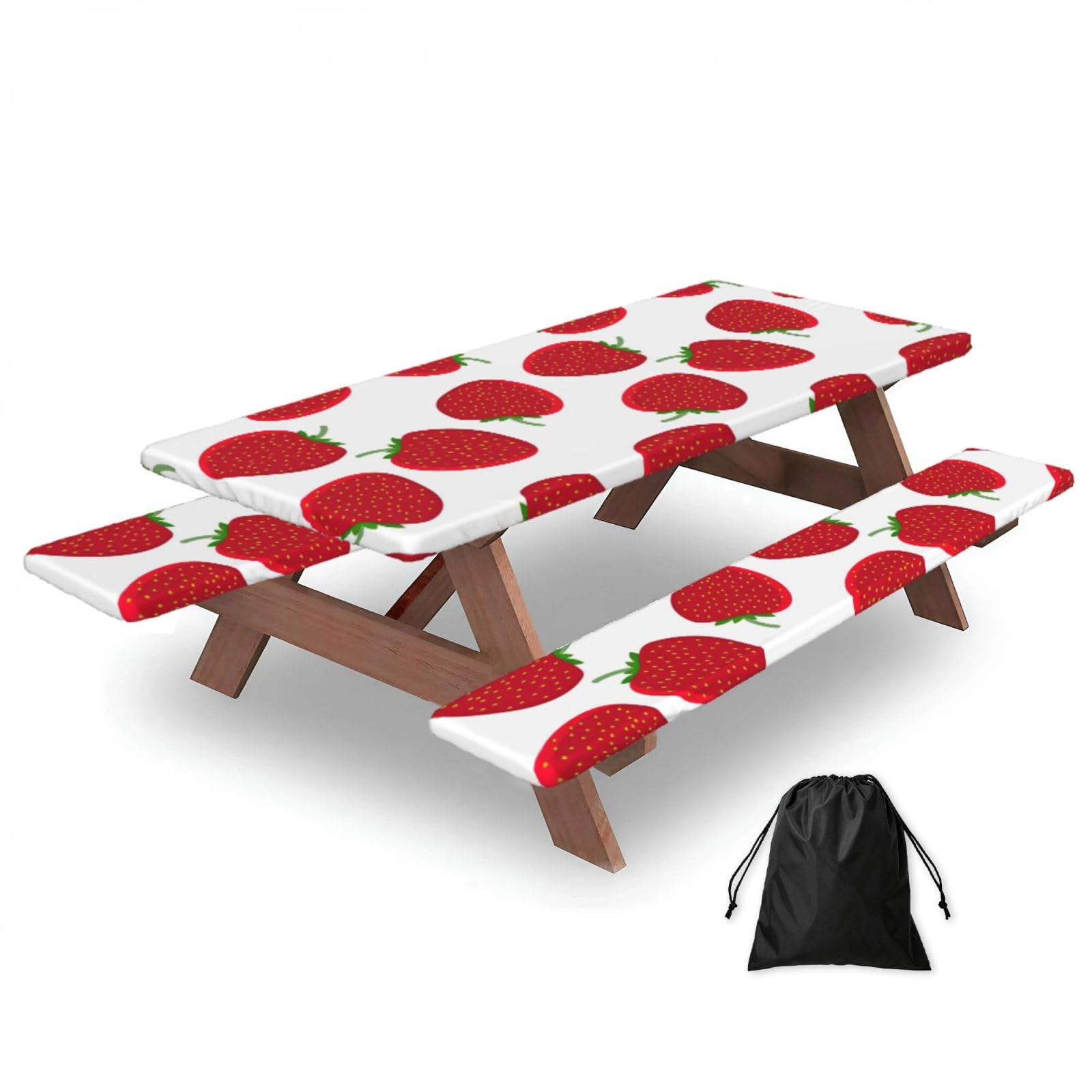 Yqxwjl Black Strawberry Print Camping Essentials Waterproof Camping Table And Bench Cover With Drawstring Bag 183 Cm