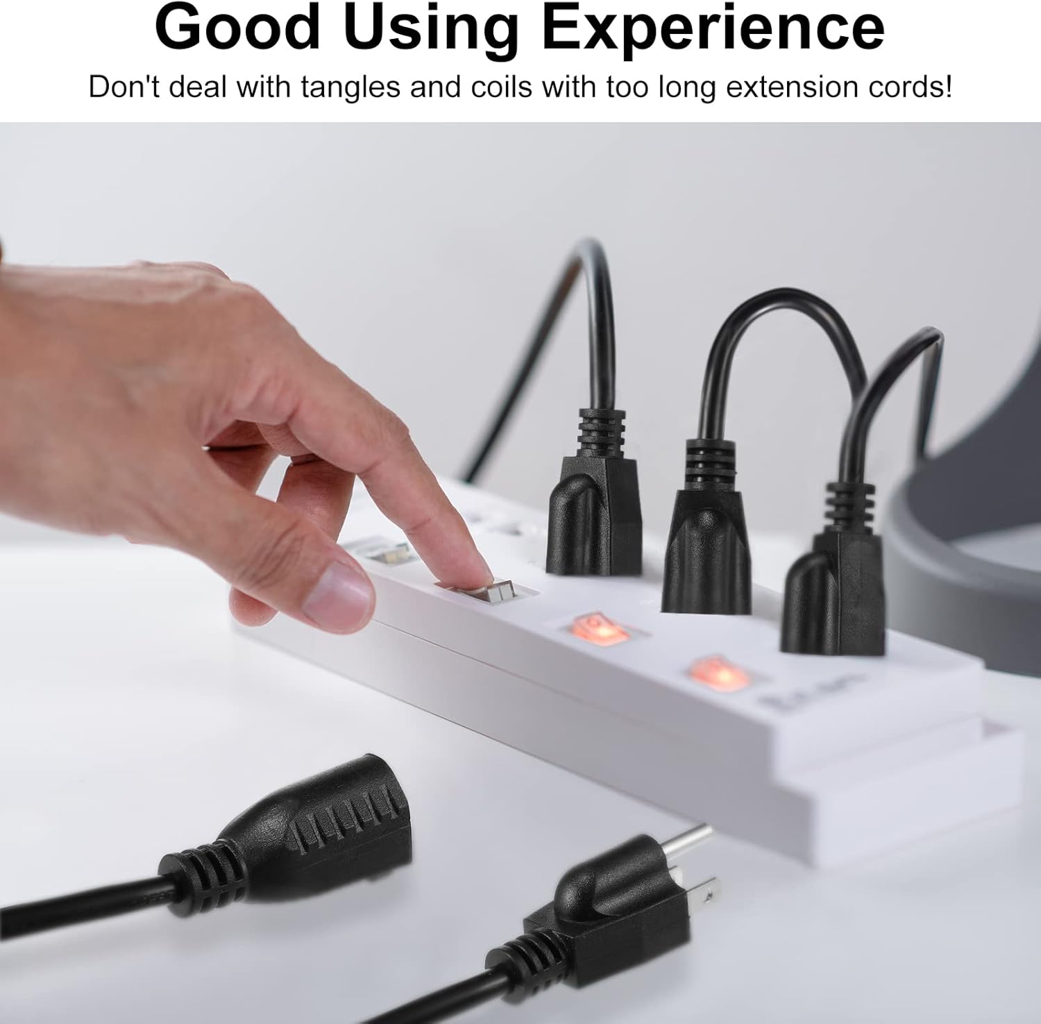 20pcs Short Power Extension Cord Outlet Saver Outlet Protectors Heavy Duty Power Extension Cords 3 Prong Cable for Indoor Outdoor Use, 16AWG/13A, 3 Pin, Black, 8 Inch