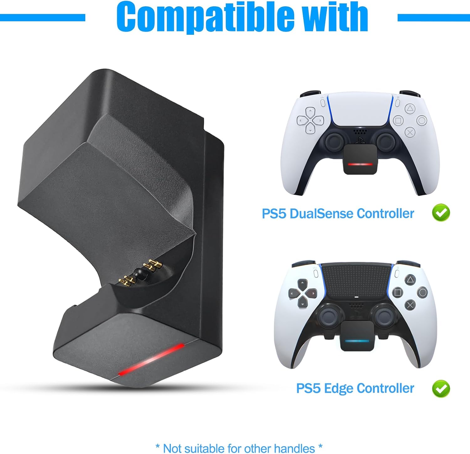 REEYEAR PS5 Controller Charger Dock 3.3FT Cord Wall Mount with LED Indicator,Easy Access Self-Adhesive Side Charge PS5 DualSense Edge Controllers on Wall Desk Console Mounting,Black - Image 2