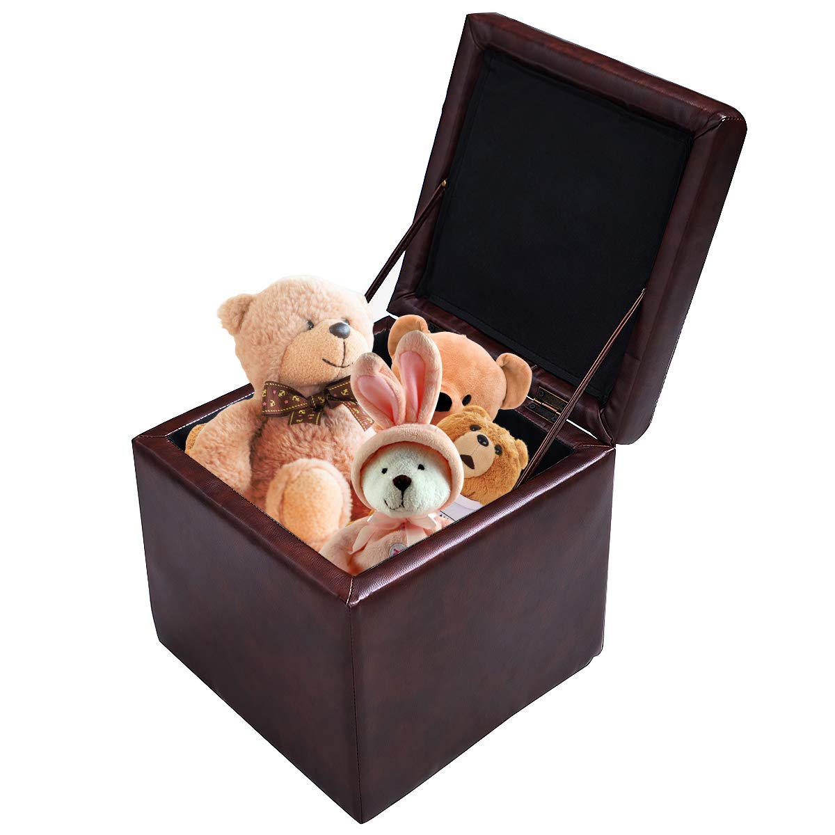 DREAMADE Sitzwürfel mit Stauraum, Sitzhocker Sitzbank, Hocker Aufbewahrungsbox Fußbank, Farbwahl, PU, 40 x 40 x 40 cm (Braun)