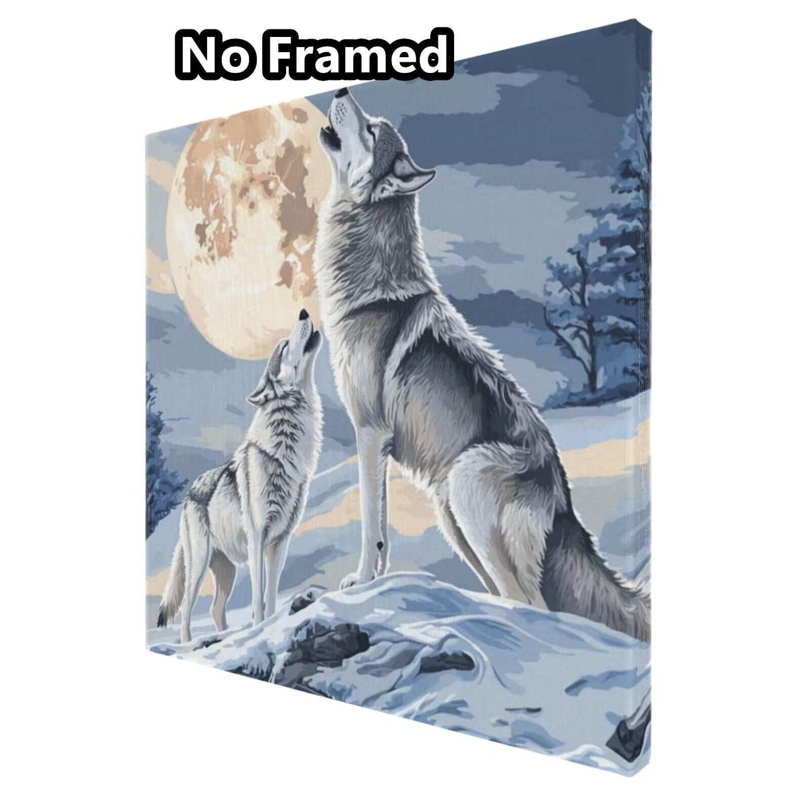 Malen nach Zahlen MK347 Malen-nach-Zahlen-Set für Erwachsene, Motiv: Wolf, Mond, Malen nach Zahlen für Anfänger, Acryl-Peinture a Numero mit 6 Pinseln, DIY-Ölgemälde, Kunst-Bastelsets für