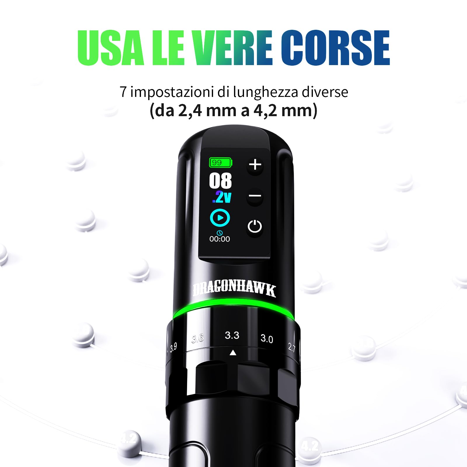 Dragonhawk L3 Kit per Tatuaggio, Macchinetta Tatuatrice Wireless con Corsa 2.4-4.2mm e Batteria 2000mAh, Stampante per Stencil, 20 Aghi Cartuccia per Tatuaggio per Principianti e Artisti