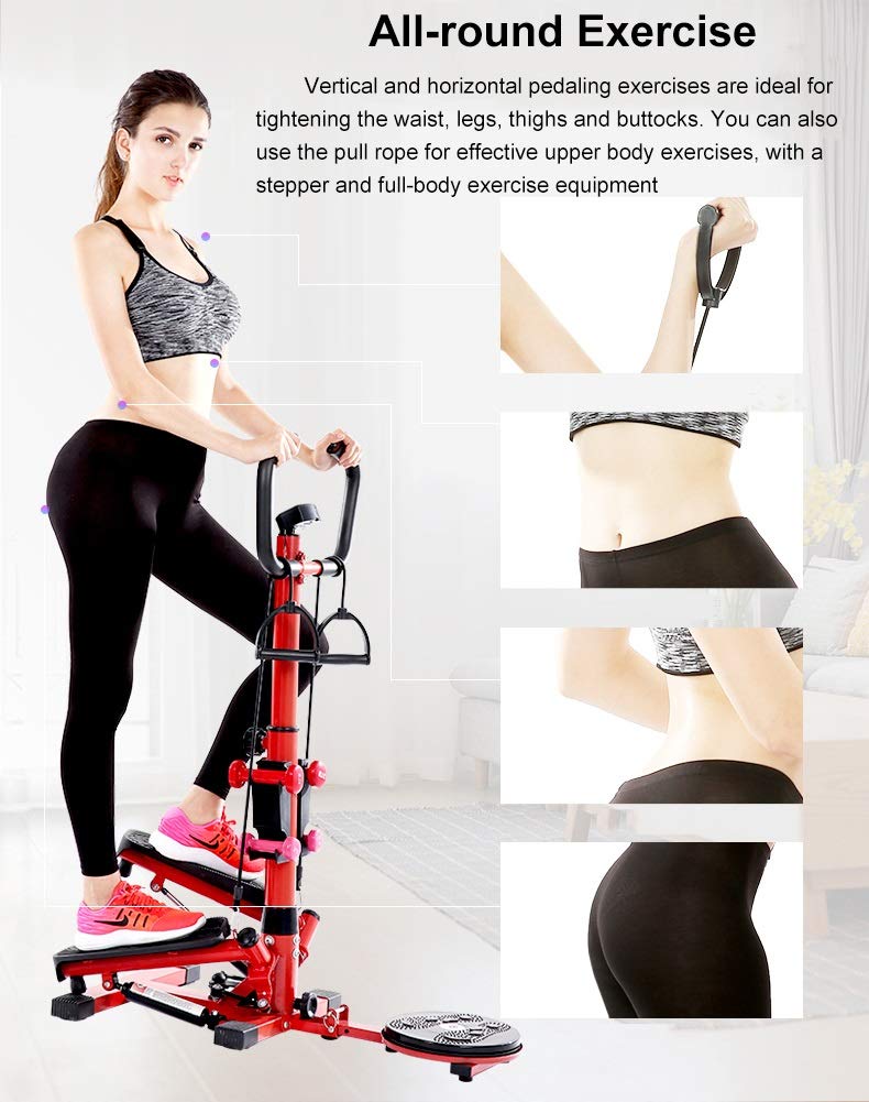 Stepper portatile per la casa, mini attrezzatura idraulica per il fitness idraulica per la perdita di peso per esercizi multifunzione, con corrimano/manubri/display LCD