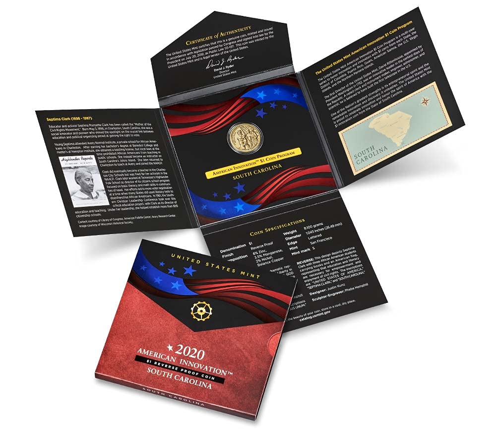2020 S U.S. Mint American Innovation $1 Reverse Proof Coin™ – South Carolina - Accompanied by Certificate of Authenticity Dollar US Mint OGP