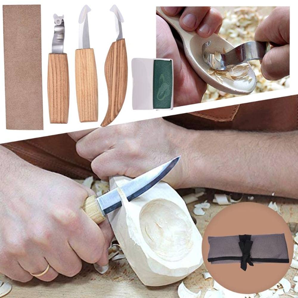 Set da 5 pezzi Utensili da intaglio per la lavorazione del legno Coltello Scalpelli per sgorbia in legno a spigoli vivi Cutter fai da te, come mostrato