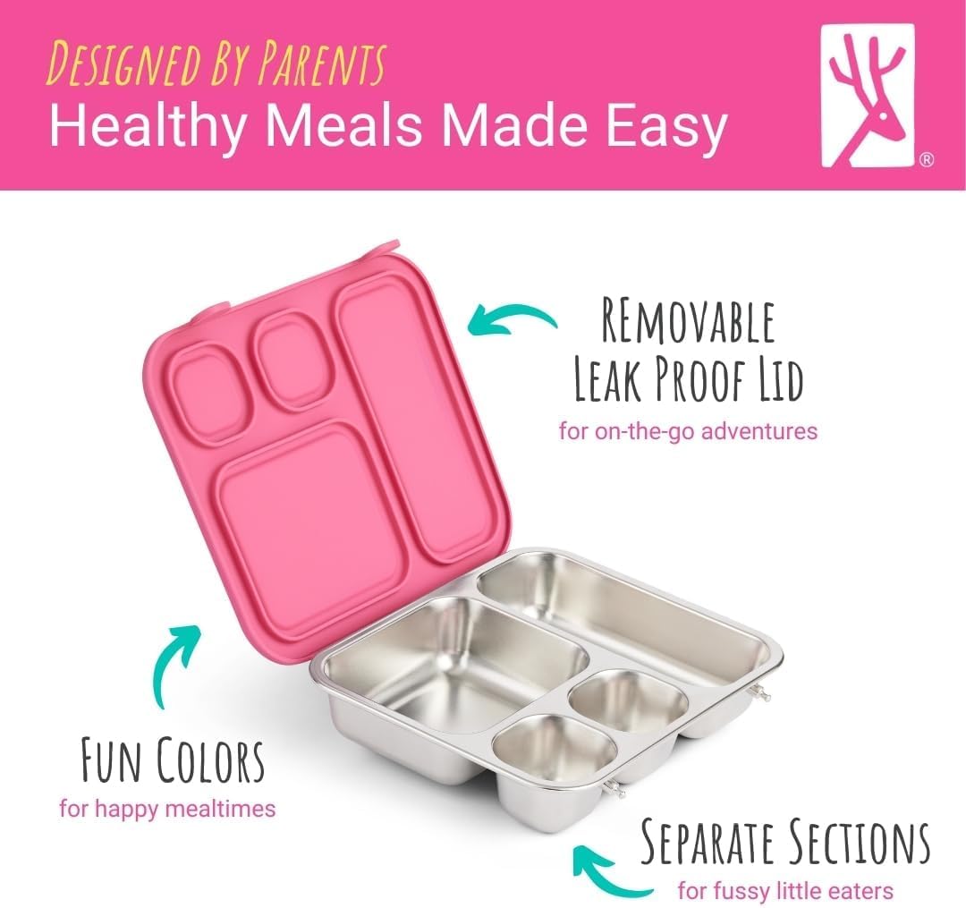 Elk and Friends Kids Stainless Steel Bento Box with Silicone Lid | Leak-proof | Toddler Lunch Container | 4 Compartments | Dishwasher Safe - Image 4