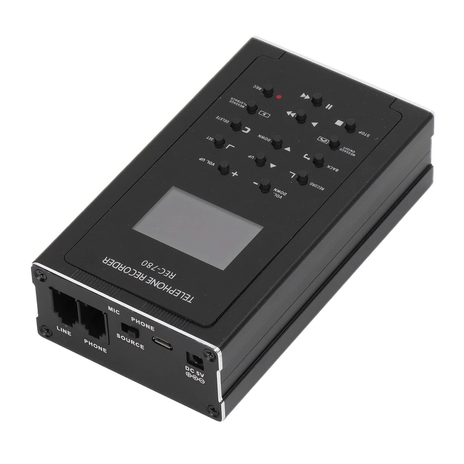 Dispositivo de Grabación Telefónica, Grabadora de Llamadas Telefónicas Fijas 100-240V Buena Compatibilidad Pantalla de Fecha y Hora de Aleación de Aluminio para Uso Doméstico (Enchufe de la UE)