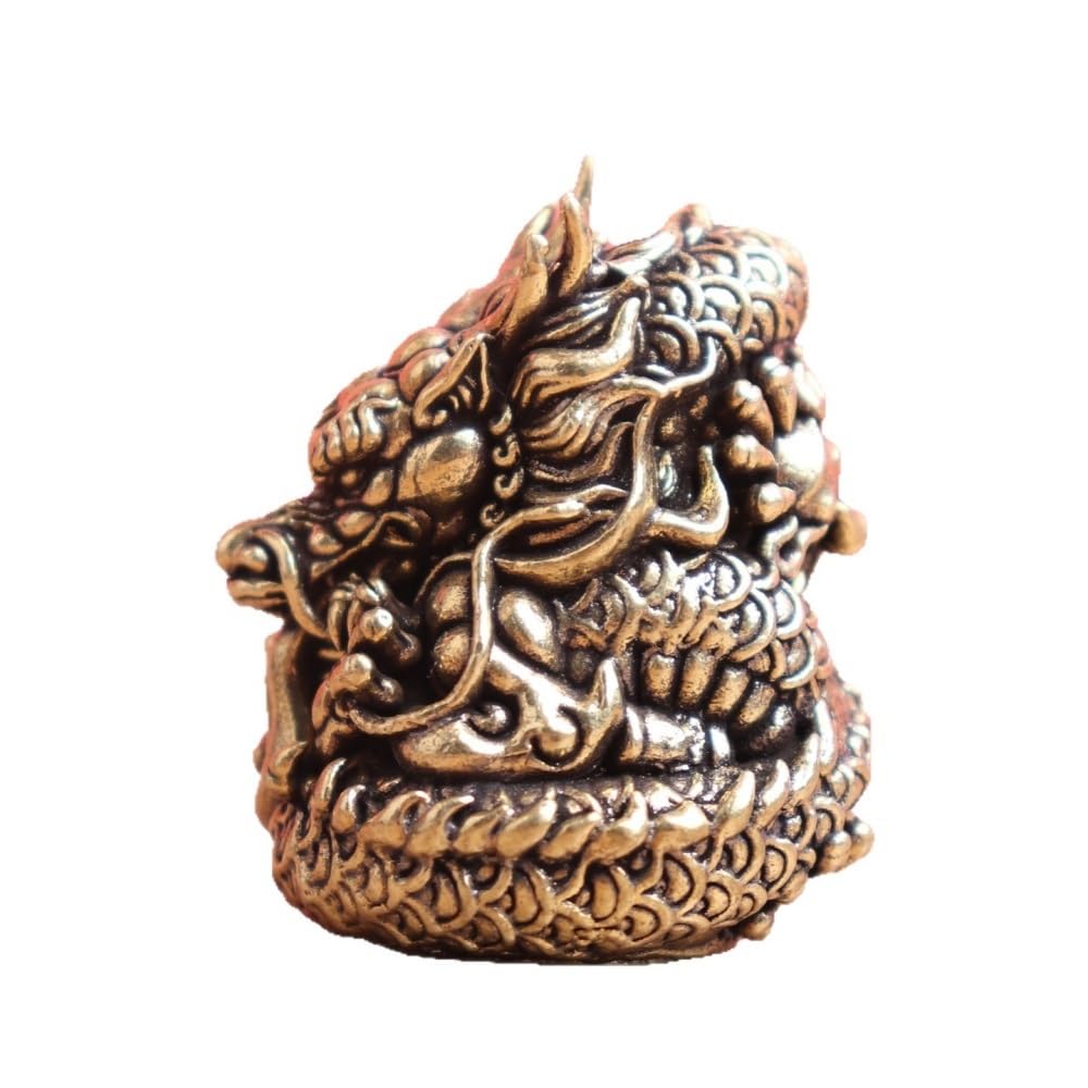 Huffa Brass Solid Dragon Disc Wealth Attracting Table Decor Tea Pet Feng Shui Ornament
