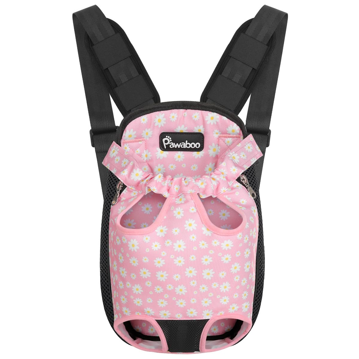 Pawaboo Sac de Transport de Voyage Sac à Dos de Transporteur Ventral Poitrine pour Petit Chien Chiot Chat pour Traveling Hiking Camping etc, Extra Large, Noir & Rose Marguerite
