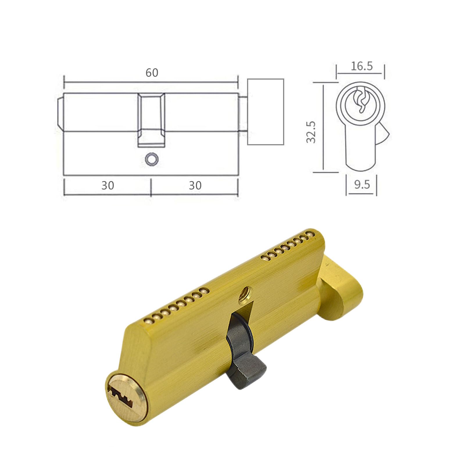 Lock Cylinder with Knob, Knob Cylinder 30/30 Solid Mortice Interior Door Lock Cylinder with 3 Keys, Brass Locking Cylinder - Image 2