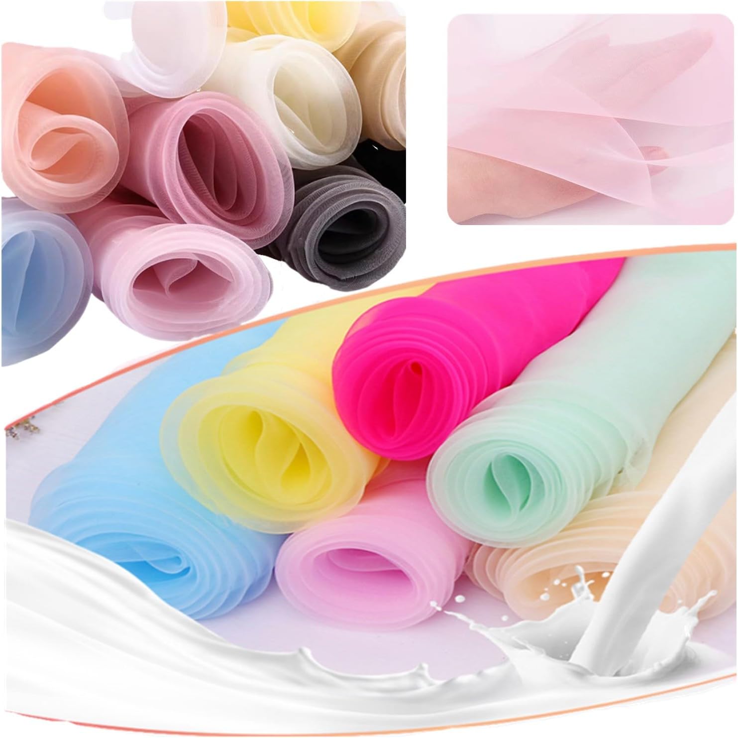 Organza soft tulle fabric 40D see-through chiffon width 1.5m x length 2M thin fabric light plain cloth black white curtain wedding dress uniform costume photography DIY decoration doll decoration