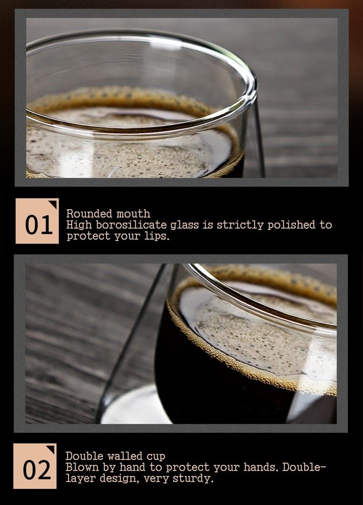Kubek z podwójnymi ściankami 200ML, kubek z podwójnymi ściennymi okularami, przezroczyste izolowane kubki Cappuccino, kubki z herbatą, kubki z latte Cappuccino z uchwytem