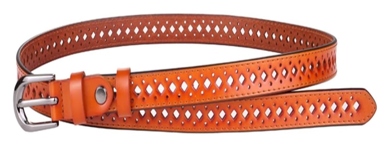 dfEDRd Ladies Waist Belt, 105-115cm Women Cowhide Thin Belts Ladies Genuine Leather Hollow Out Jeans Waistband Accessories(Brown,110)
