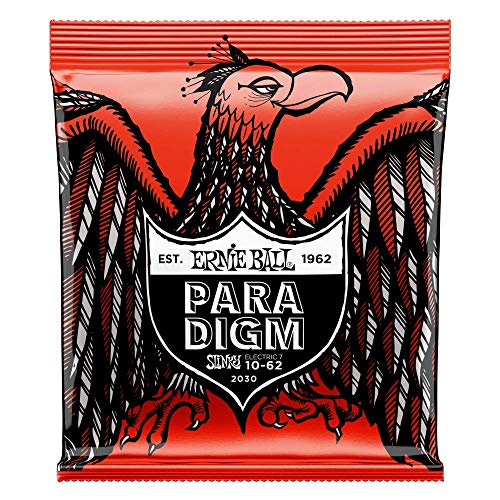 Ernie Ball Skinny Top Heavy Bottom Slinky Paradigm Cordes pour guitare électrique à 7 cordes, calibre 10-62 - Les Beatles, Paul McCartney, John Lennon, RIngo Starr, George Harrison Ernie Ball Skinny Top Heavy Bottom Slinky Paradigm Cordes pour guitare électrique à 7 cordes, calibre 10-62